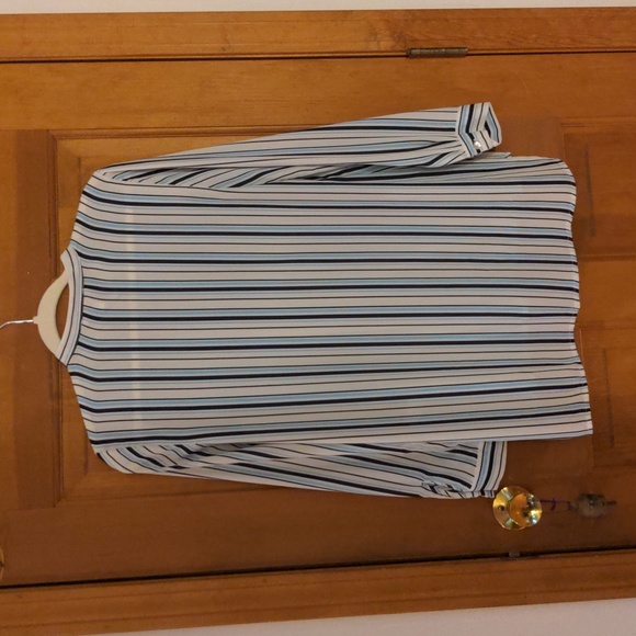 Spense Mandarin Collar Striped Button Up Shirt Blue White Size S - Picture 7 of 10